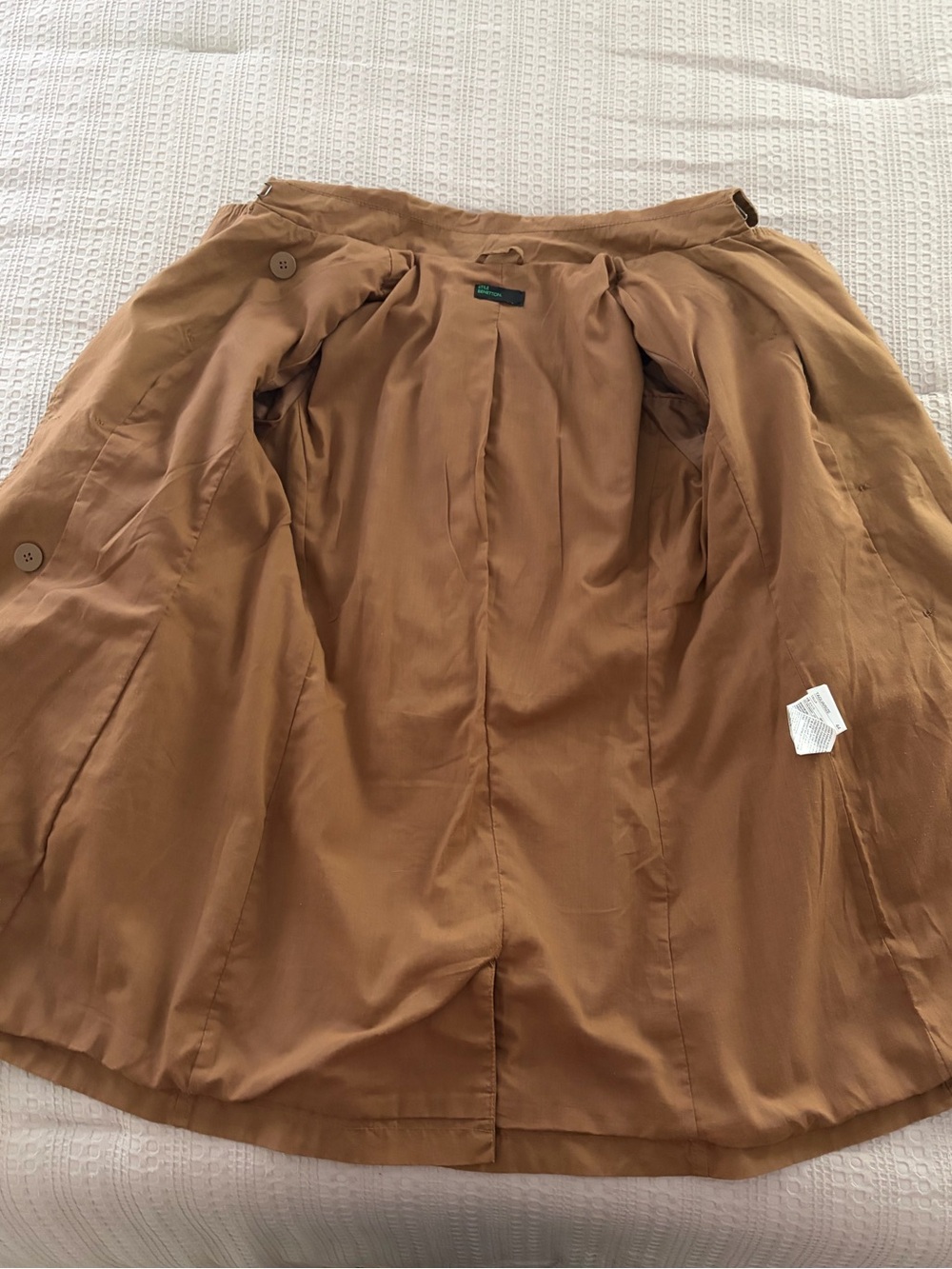 Stile Benetton Vintage Camel Double-Breasted Belted Trench Coat L Dark Academia - Picture 9 of 15